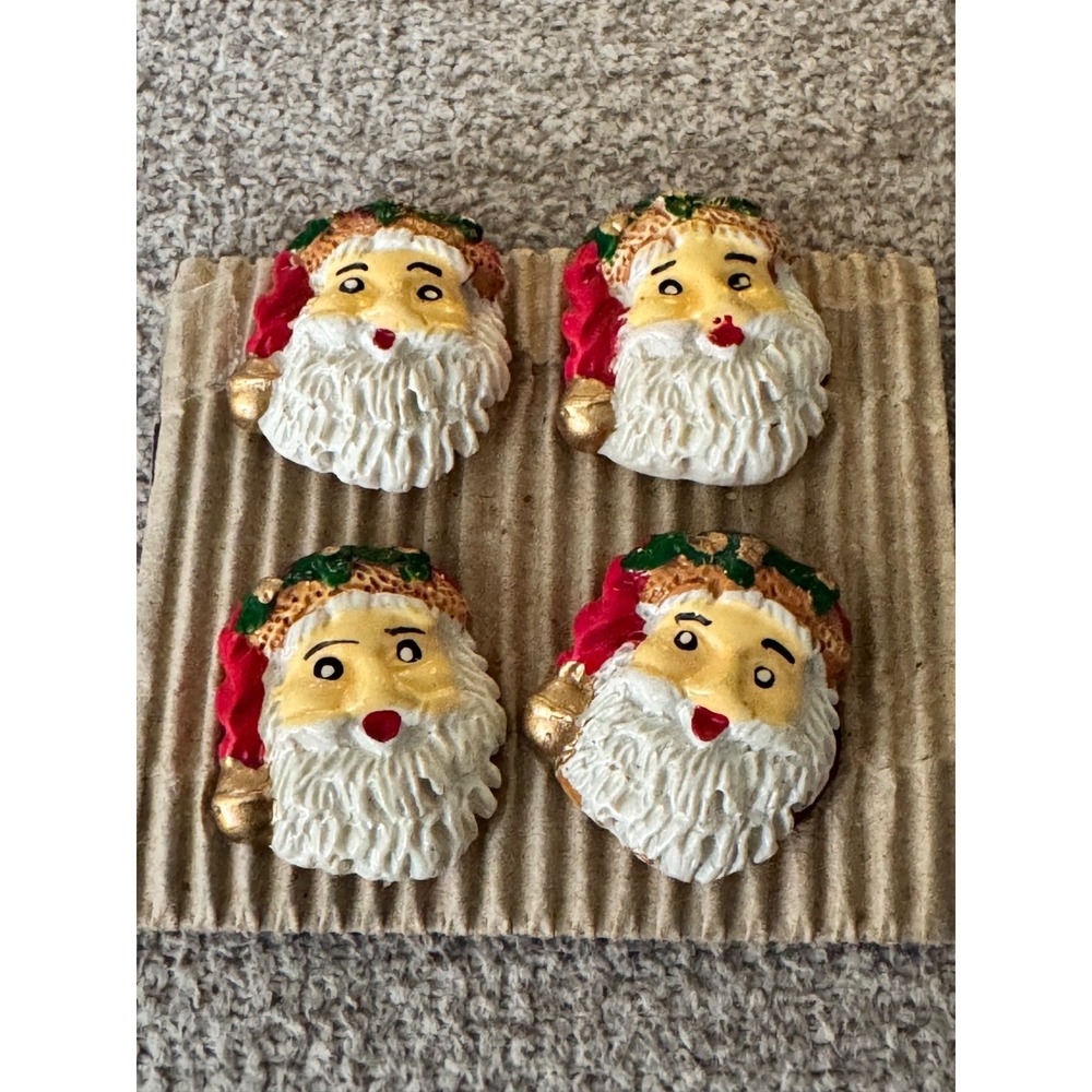 Vintage Button Covers Santa Claus Christmas Gold Tone Lot of 4 Holiday Novelty